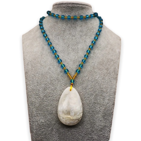 Vintage Jewelry - Vintage Natural Honey Yellow Jadeite Jade Gemstone Water Drop Beaded Necklace